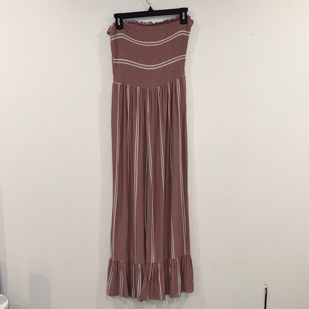 Pink Striped Strapless Jumpsuit